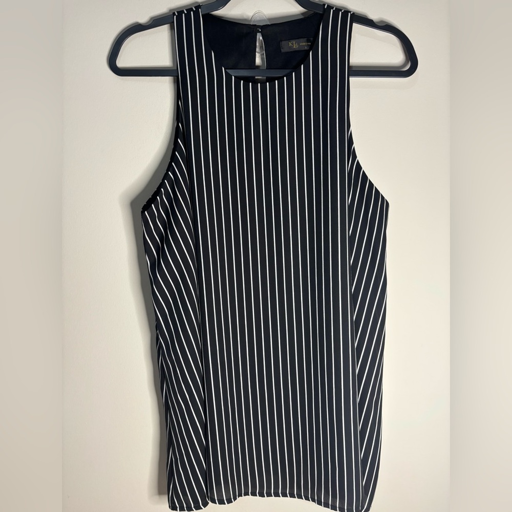 Black and White Striped Sleeveless Blouse